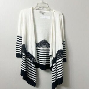 Women’s Boutique Black White Cotton Lace Cardigan Medium Long Sleeve Lightweight